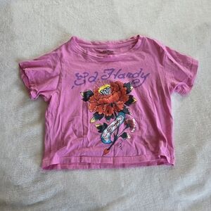 Urban Outfitters Exclusive Ed Hardy Pink Roses Baby Tee Lrg